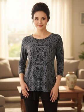 French Laundry Geometric Lace-Trim Tunic – Size S